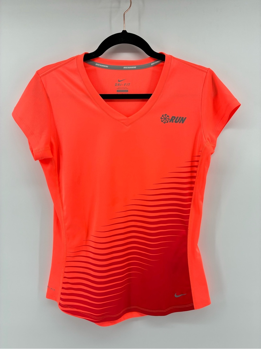 Nike Women's Short-Sleeve V-Neck Run Tee - Neon Coral